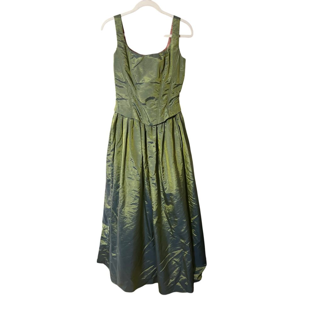 031 Scott McClintock Vintage Green Satin Evening Gown Women’s Size 6